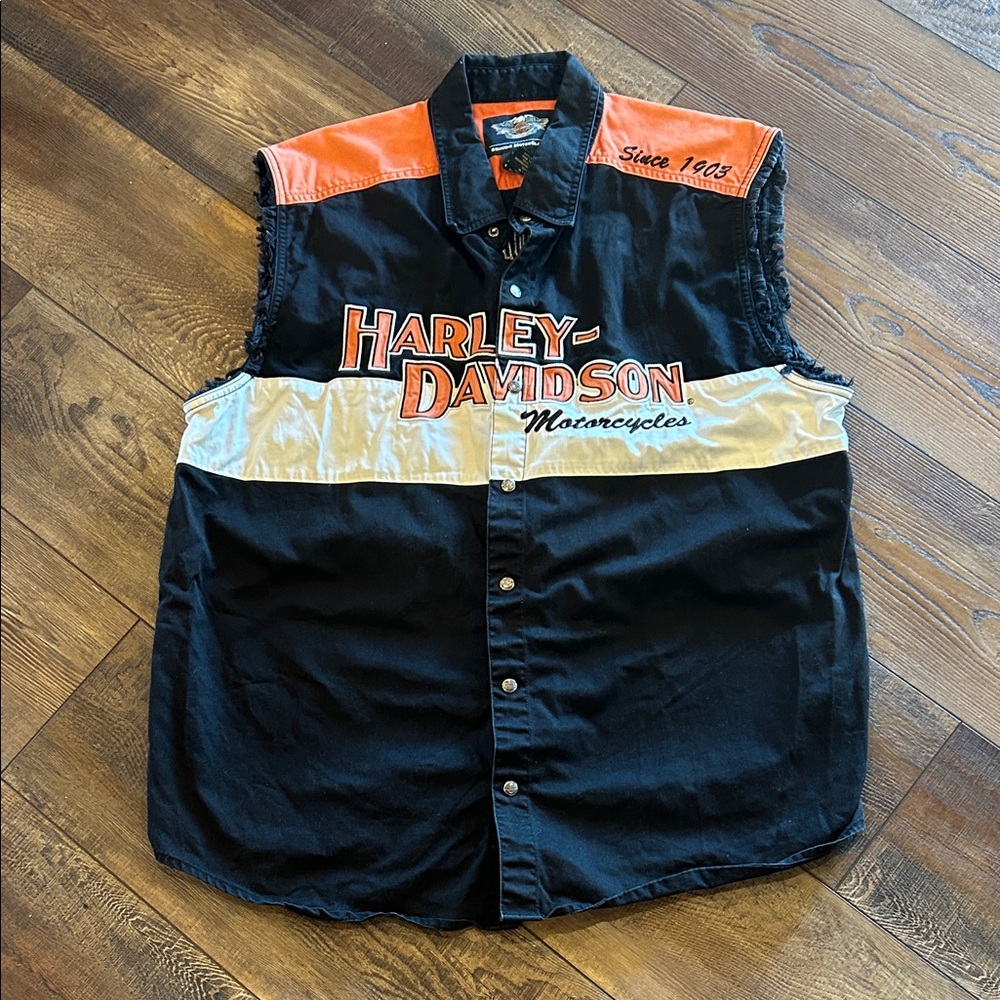Harley-Davidson Black and Orange Sleeveless Shirt